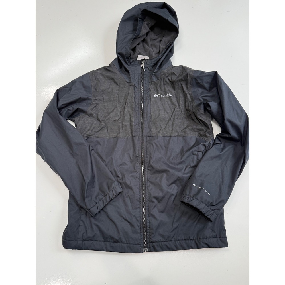 Columbia Boys Omni-Tech Waterproof Hooded Fleece Lined Jacket Charcoal Black L